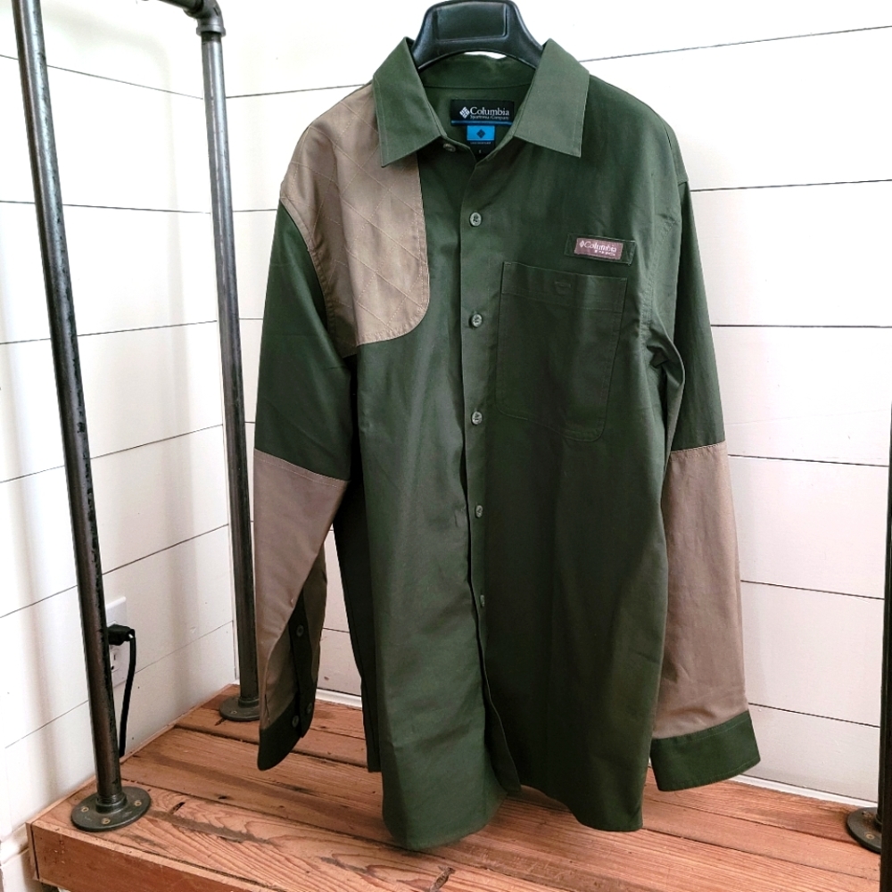 New Without Tags- Men's Columbia Performance Hunting Gear S Shirt- olive & tan